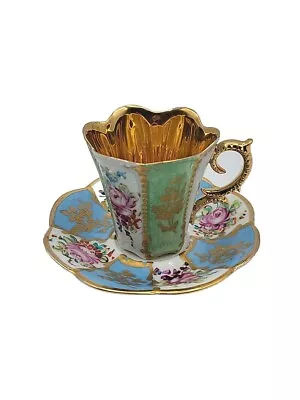 Limoges Gilded Hand Painted Floral Antique Demitasse Cup & Saucer Signed D.T • $49.90