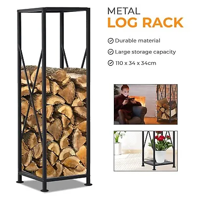 Large Black Firewood Log Rack Storage Holder Metal Shelf Stand Tall Steel -110cm • £22.85