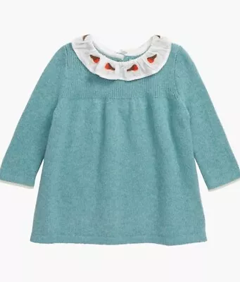 Mini Boden Robin Embroidered Collar Long Sleeve Knit Dress  0-3m • $11