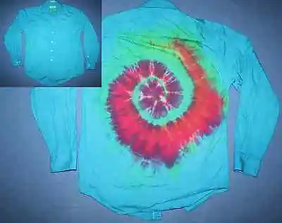Tie Dye Dress Shirt 15 34/35 Mullet: Business Front Party Back Turquoise LS • $19.99