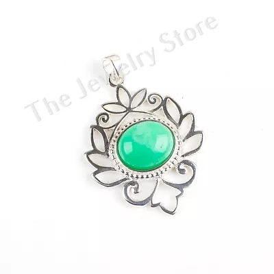 925 Sterling Silver Chrysoprase Gemstone Vintage Jewelry Pendant 1.48  For Love • $11.19