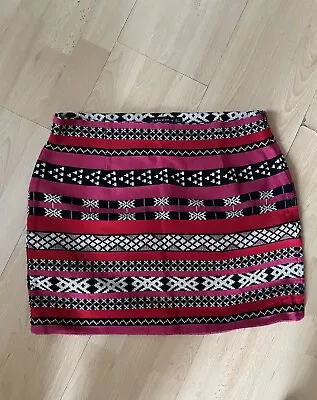 Knit Stripe Zara Ethnic Aztec Print Guatemalan Tribal Skirt L UK 10/12  • $24.85