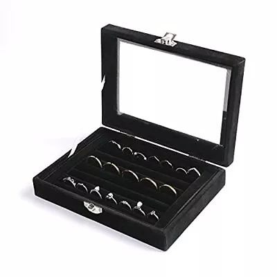 Rings/Earring Organizer Tray With Clear Lid 7 Slots Velvet Drawer Insert Jewelry • $14.99