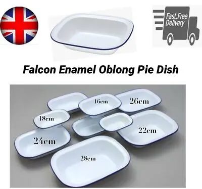 FALCON ENAMEL PIE DISH OBLONG BAKE STEAK PUDDING BAKING OVEN WHITE TIN 1 2 4 Pcs • £37.95