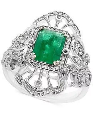 Columbian Emerald Cocktail Ring 925 Sterling Silver Handmade Red Carpet Jewelry • $259.48