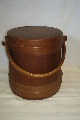  Antique Wooden Firkin Sugar Bucket With Lid & Handle (Item # 361) • $90