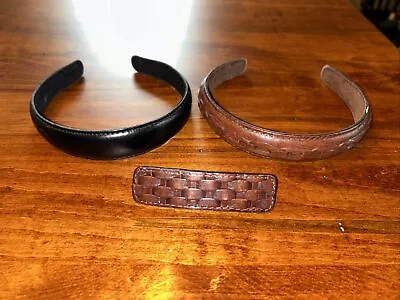 Lot Of 3 Vintage Italian Brown & Black Leather Headband  Original Sticker On All • $78