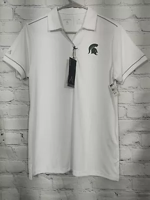 NCAA Michigan State Antigua Salute Golf Tennis Polo Womens M White - New Stains • $11.24