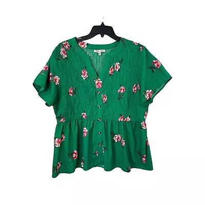 Speed Limit Womens Green Smocked Top 2X Floral Babydoll • $9.95