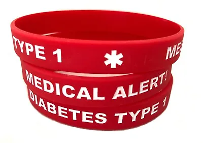 XL Size Diabetes Type 1 Or Type 2 Red Silicone Medical ID Bracelets (Lot Of 2) • $6.97