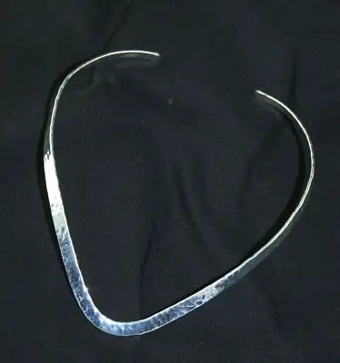 $15.95 • Buy .925 Sterling Silver Plated Choker Collar Necklace V Shape Wide Hammered Jewelry