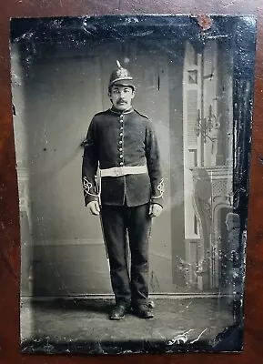 British Tintype Photo Rifle Volunteer Man Home Service Helmet Military Uniform • $8