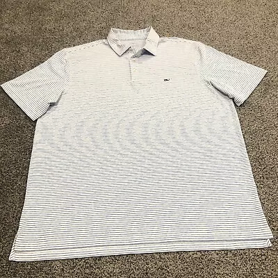 Vineyard Vines Polo Shirt Extra Large White Blue Striped Whale Performance Mens • $31.88