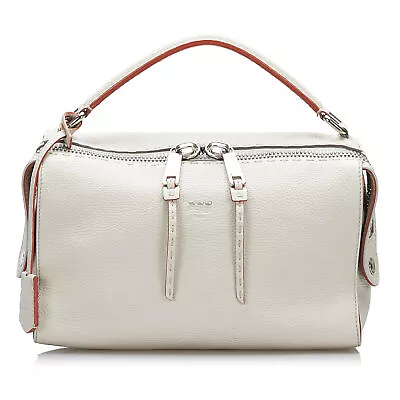 Authenticated Fendi Selleria Lei White Calf Leather Satchel • $477