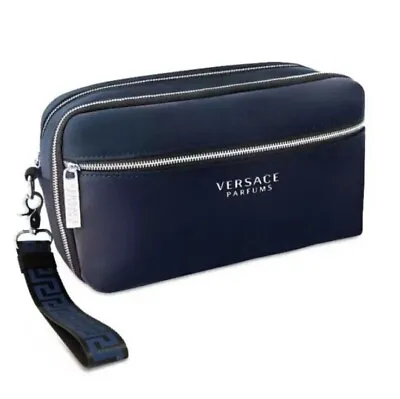 VERSACE PARFUMS Blue / Blac Toiletry Pouch Clutch Bag With Black Dust Bag NEW • $32.95