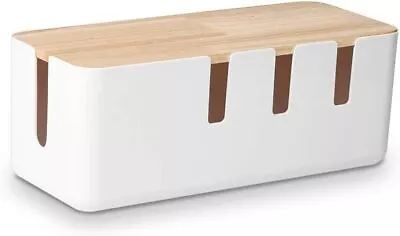 Cable Management Box By Baskiss 30.5x12.5x11.5cm Wood Lid Cord Organizer For • £19.99