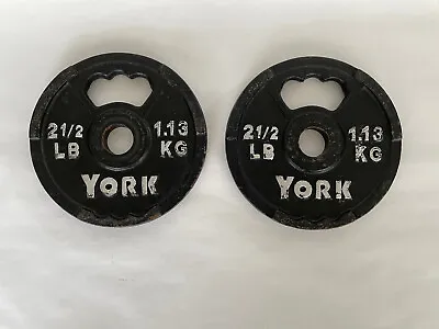 Set Of 2 YORK 2 ½ Lb. Iron Finger Grip Barbell Weight Plates • $15