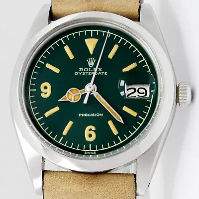 Rolex Oysterdate Precision Winding Green Dial Mens Vintage Watch 6694 • $3199