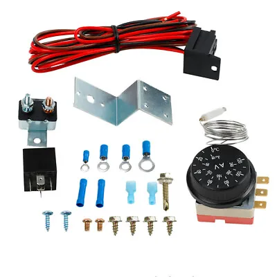 Adjustable Car Truck Electric Radiator Fan Thermostat Control Relay Wire 12V Kit • £20.62