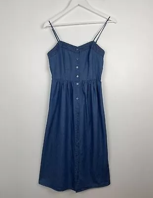 Oasis Chambray Denim Pinafore Style Dress Sleeveless Strappy Button Front UK 8 • £10