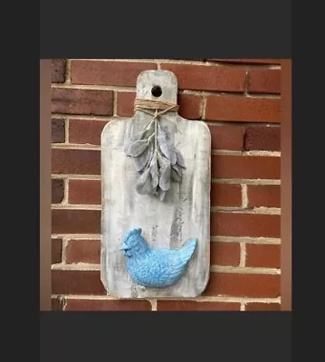 Handmade Wood Cutting Board Wall Art Ceramic Chicken Farmhouse Cottage Primitive • $45