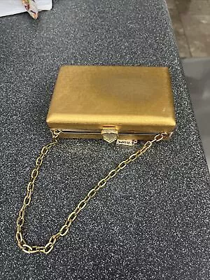 Vintage Volupte Metallic Gold Hard Shell Evening Purse Make Up Compact Buckle • $54