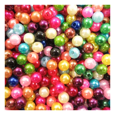 3mm / 4mm / 5mm / 6mm / 8mm ACRYLIC IMITATION ROUND PEARL BEADS ~19 COLOURS  UK • £1.99