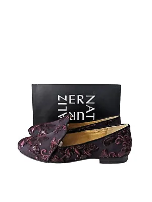 Naturalizer Emiline Burgandy Embroidered Sequin Flats Loafers Womens Size 9 New • $42.35