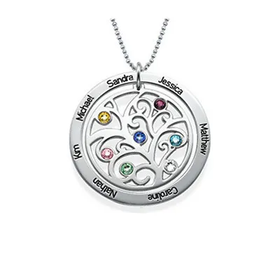 925 Sterling Silver Family Tree Personalised Outer Ring Necklace Valentine Gift • £32.99