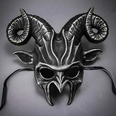 $29.90 • Buy Halloween Black Silver Goat Twisted Ram Horns Devil Demon Cosplay Costume Mask