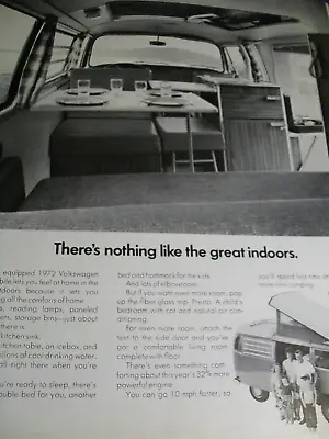 1972 Volkswagen VW Bus Campmobile Lrg-mag Car Ad - Nothing Like Great Indoors  • $9.95