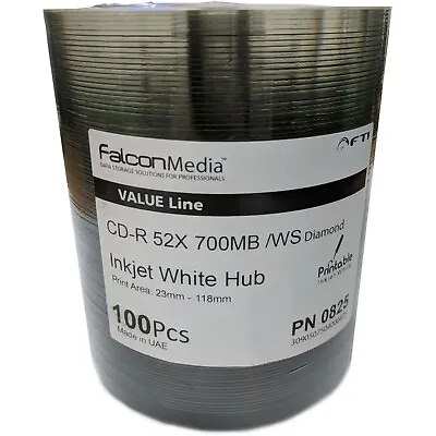 100x Falcon CD-R 52x 700mb White Inkjet Diamond Dye Highest Quality A GRADE • £22.99