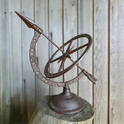Cast Iron Garden Sundial Wind Armillary Compass Clock Roman Numerals Ornaments • £35.99