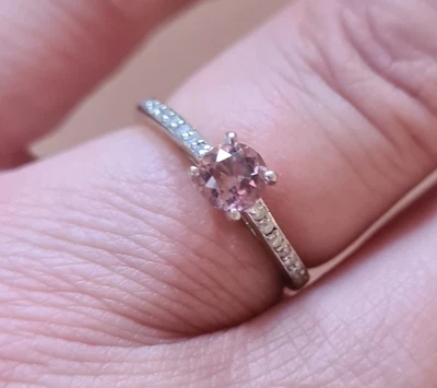 $350 • Buy 10K Solid White Gold Natural Pink Tourmaline & Diamond Ring  As New / Size 7 (N)