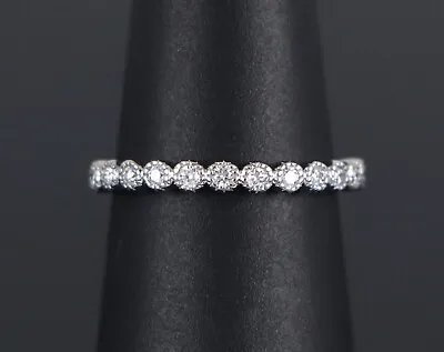 $1250 14K White Gold Round Diamond Bezel Set Milgrain Wedding Band Ring 4.25 • $350