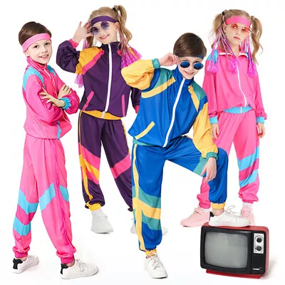 80s Shell Suit Fancy Dress Costume Vintage Tracksuit Set Kids Boys Girl Children • $35.88