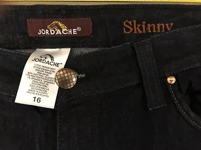 Jordache Skinny Blue Jeans Women’s 5-Pocket Dark Wash Size 16 VINTAGE MINT READ • $27.99