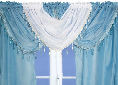 £5.99 • Buy White Crystal Beaded Sparkle Swag Pelmet Valance Voile Net Curtain Swag Single