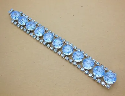 Stunning Vintage Large Round Faceted Baby Blue Glass Rhinestone Link Bracelet • $44.99