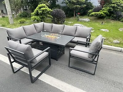 Fimous Aluminum Outdoor Garden Furniture Set Corner Sofa Gas Fire Pit Table Grey • £1159