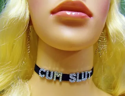 ANY SIZE Personalized Choker Black Velvet Ribbon Ties Close BDSM Collar Cum Slut • $25.95