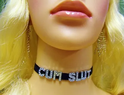 ANY SIZE Personalized Choker Black Velvet Sissy Ribbon Ties Collar Cum Slut • $20.95