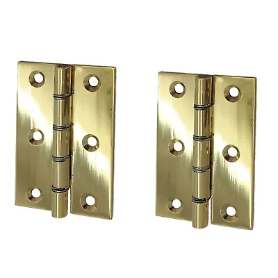 POLISHED SOLID BRASS Door Butt Hinges 75mm/3  HEAVY DUTY Internal/External PAIR • £7.75