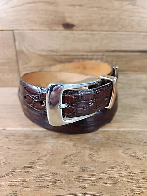 Martin Dingman Dress Belt Brown Crocodile Grain Italian Calfskin Size 34 USA • $69.99