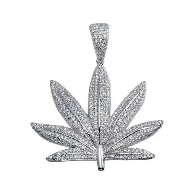 Sterling Silver Marijuana Hip Hop Pendant W/ Micro Pave CZ Stones • $39.99