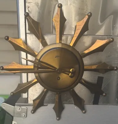 Vintage Atlanta Brass Starburst Clock Germany Sunburst Mid Century Modern Mcm • $300