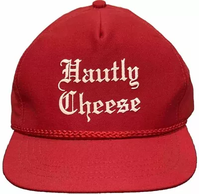 Vintage Hautly String Cheese Cheese Makers Red Leather Strapback Baseball Hat • $29.95