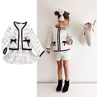 Winter Toddler Baby Girl Clothes Plaid Coat Tops+Tutu Dress Formal Outfit Set • $30.79