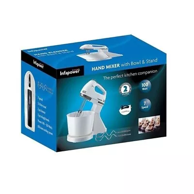 Hand Stand Mixer Cooking Food Baking With 2L Bowl Kitchen Dough Hooks 2 Beaters • £19.99