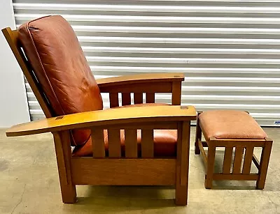 Stickley Mission Collection Oak Bow Arm Reclining Chair & Ottoman • $2250